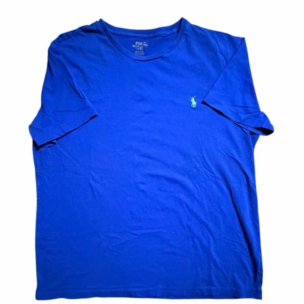 Polo Ralph Lauren Large Royal Blue 100% Cotton Crewneck Green Logo T-Shirt